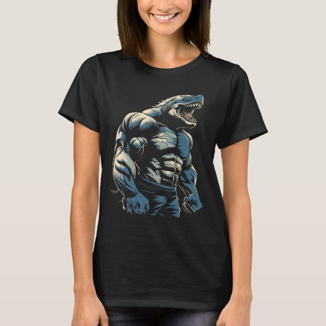 Gym Workout Bodybuilding Shark T Shirt (Framsida)