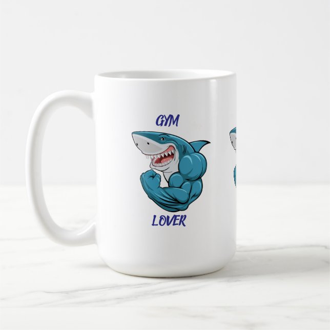 Gymälskande haj – Rollig träningshajdesign Kaffemugg (Vänster)