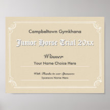 Gymkhana Horse Trials Winner's Certificate