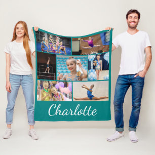 Gymmastics 7 Photo Collage Blue Fleece Blanket