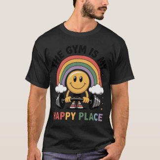 Gymmet är min lyckliga plats Smiley Rainbow Fitnes T Shirt