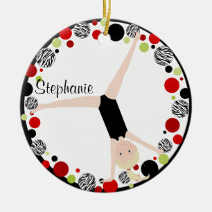 Gymnast Blonde in Red, Black & Grönt Personlig Julgransprydnad Keramik