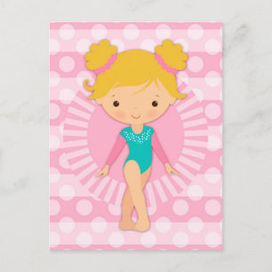 Gymnast - Cute Gymnastics Rosa Aqua Blonde Vykort