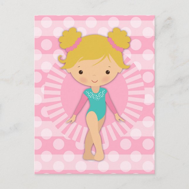 Gymnast - Cute Gymnastics Rosa Aqua Blonde Vykort (Framsida)