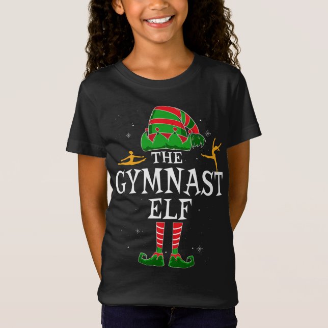Gymnast Elf-matchningen med familjens julfiness T Shirt (Framsida)