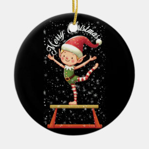 Gymnast Elf on Balance Beam Julafton Gymnastics Ch Julgransprydnad Keramik