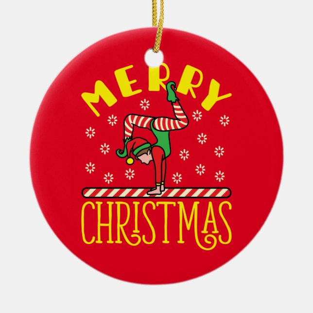 Gymnast Elf på Beam Gymnastics jul Julgransprydnad Keramik (Framsidan)