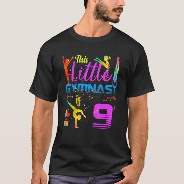 Gymnast Little 9 Födelsedagsfest Flip Jump Tumble T Shirt (Framsida)