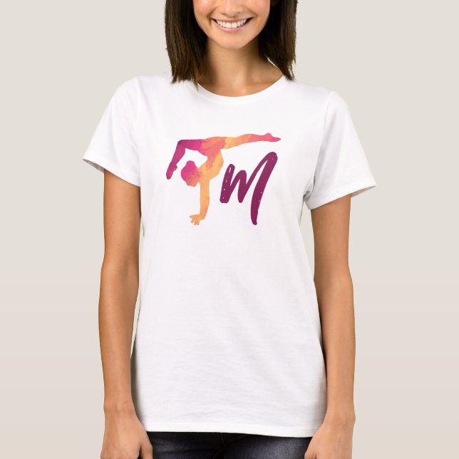 Gymnast Monogram Initial T Shirt (Framsida)