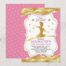 Gymnast-Rosa | Guld Stars Girl Födelsedagsfest Inbjudningar