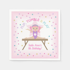 Gymnast Rosa Hair Gymnastics Jump Födelsedagsfest Pappersservett