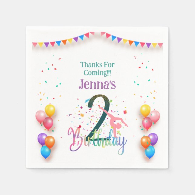 Gymnast sött färgkort för barns födelsedag party pappersservett (Framsidan)