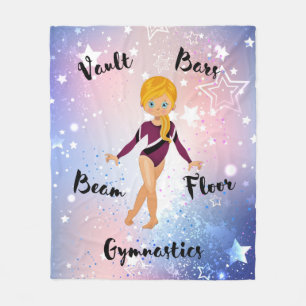 Gymnast Star Blonde, Blue Ögon, Burgundy Leotard Fleecefilt