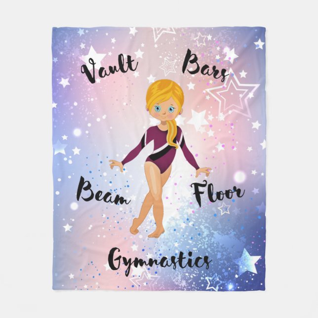 Gymnast Star Blonde, Blue Ögon, Burgundy Leotard Fleecefilt (Framsidan)