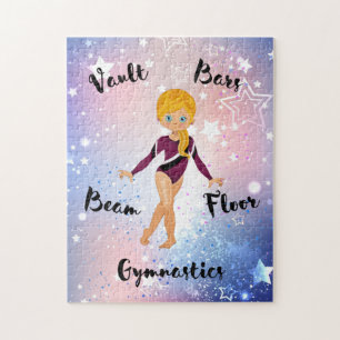 Gymnast Star Blonde, Blue Ögon, Burgundy Leotard Pussel