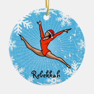 GymnastChick hoppar Santa personifierar prydnaden Julgransprydnad Keramik