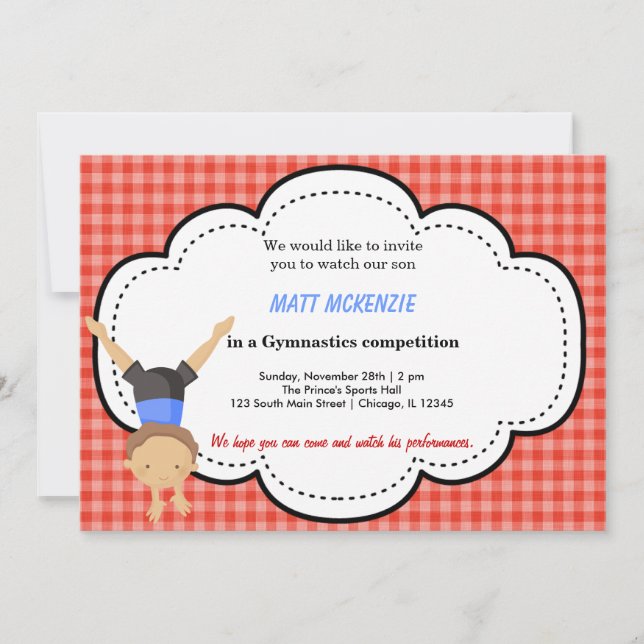Gymnastic Boy Competition (Röd) Inbjudningar (Framsida)