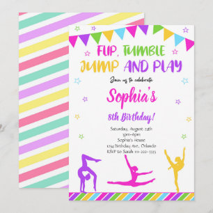 Gymnastic Flip Tumble Jump Birthday-inbjudan Inbjudningar