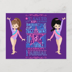 Gymnastic Girls Skill Ord of Gymnastics Vykort