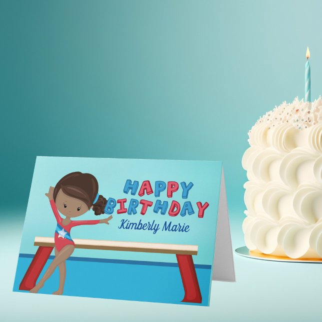Gymnastics African American Girl Gymnast Birthday Kort (Skapare uppladdad)