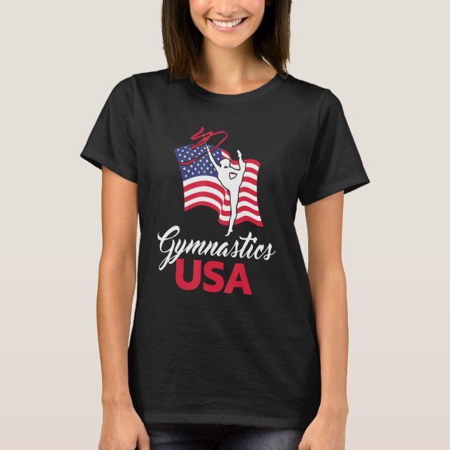 Gymnastics American Flag USA US Patriotic Gymnast T Shirt (Framsida)
