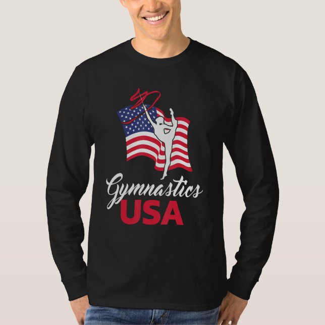 Gymnastics American Flag USA US Patriotic Gymnast T Shirt (Framsida)