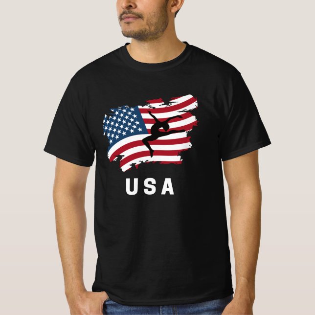 Gymnastics American USA flagga T Shirt (Framsida)