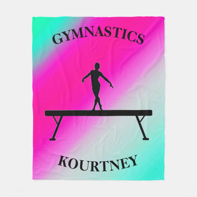Gymnastics Balance Beam Mint och Fuchsia Fleecefilt (Framsidan)