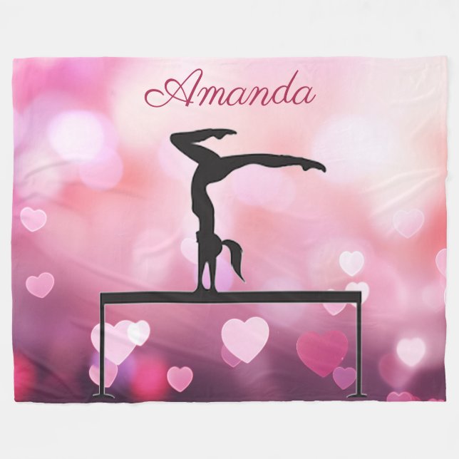 Gymnastics Balance Beam Rosa Hearearts Fleecefilt (Framsidan (Horisontell))