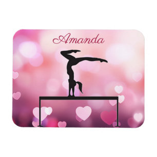 Gymnastics Balance Beam Rosa Hearearts Magnet