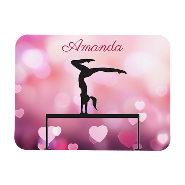 Gymnastics Balance Beam Rosa Hearearts Magnet (Horisontell)