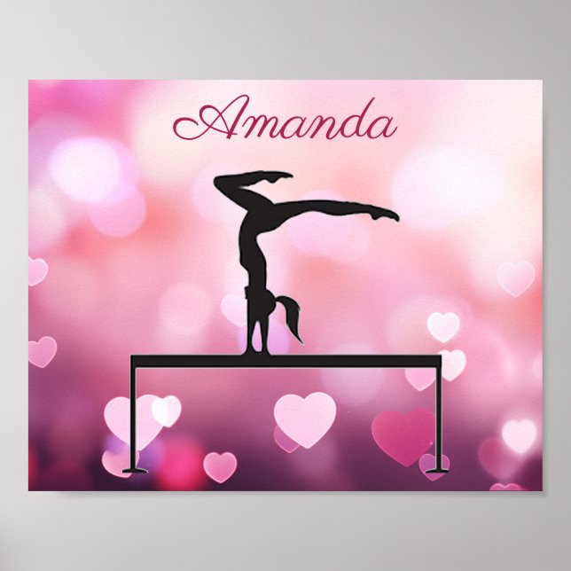 Gymnastics Balance Beam Rosa Hearearts Poster (Framsidan)