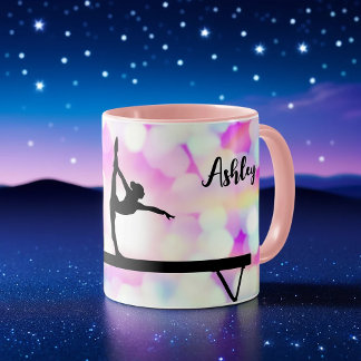 Gymnastics Beam Bokeh Mugg med Namn för Gymnast