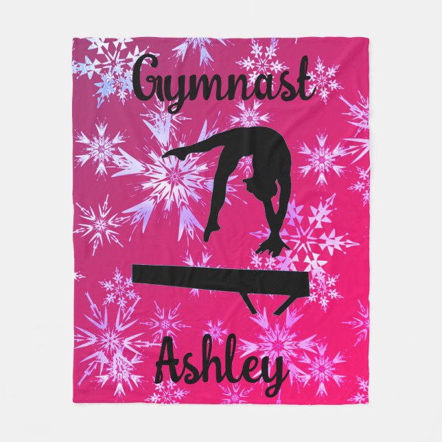 Gymnastics Beam Fuchsia Snowflake Fleecefilt (Framsidan)