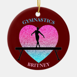 Gymnastics Beam Gnistra Heart Burgundy Julgransprydnad Keramik