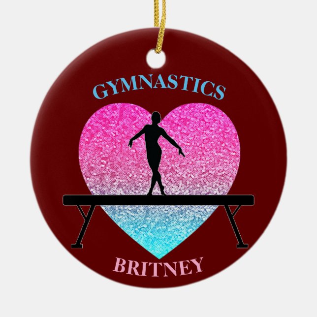 Gymnastics Beam Gnistra Heart Burgundy Julgransprydnad Keramik (Framsidan)