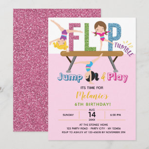 Gymnastics Birthday Bjud - Girl Rosa Glitter Inbjudningar