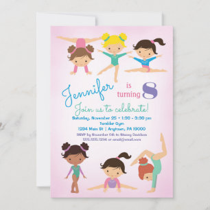 Gymnastics Birthday Bjud - Girls Rosa Inbjudningar