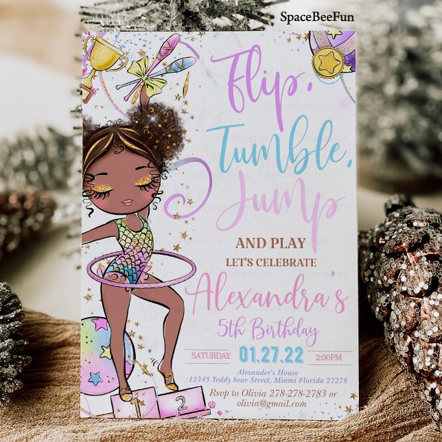 Gymnastics Birthday bjudande in till Party Gymnast Inbjudningar (Gymnastics Birthday Invitation Party  Gymnastics Invites Mermaid Gymnastics )
