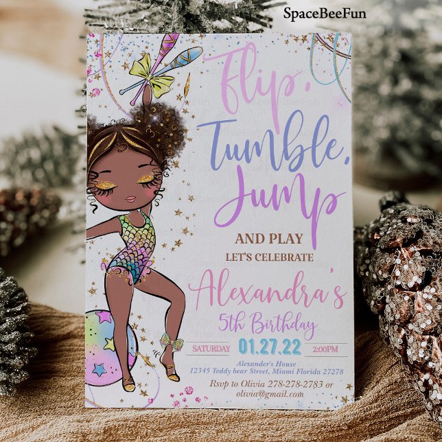 Gymnastics Birthday bjudande in till Party Gymnast Inbjudningar (Gymnastics Birthday Invitation Party  Gymnastics Invites Mermaid Gymnastics )