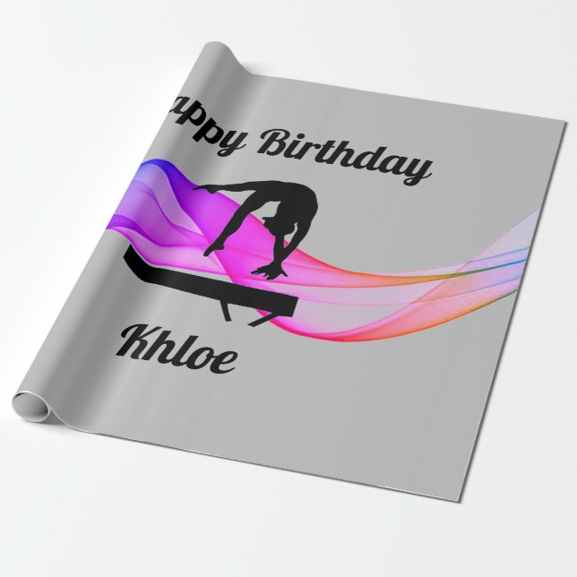 Gymnastics Birthday Grått Wrapping Papper Presentpapper (Utrullad)