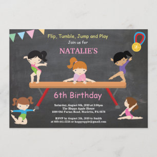 Gymnastics Birthday Inbjudan Rosa Gym Party