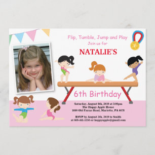 Gymnastics Birthday Inbjudan Rosa Gym Party