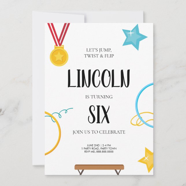 Gymnastics Birthday Investigation for Boys Inbjudningar (Framsida)