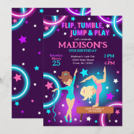 Gymnastics Birthday Invitation Neon Glow Party Inbjudningar