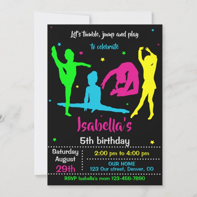 Gymnastics birthday invitation Tumbling invitation Inbjudningar (Framsida)