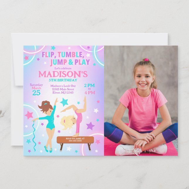 Gymnastics Birthday Photo Invitation  Inbjudningar (Framsida)
