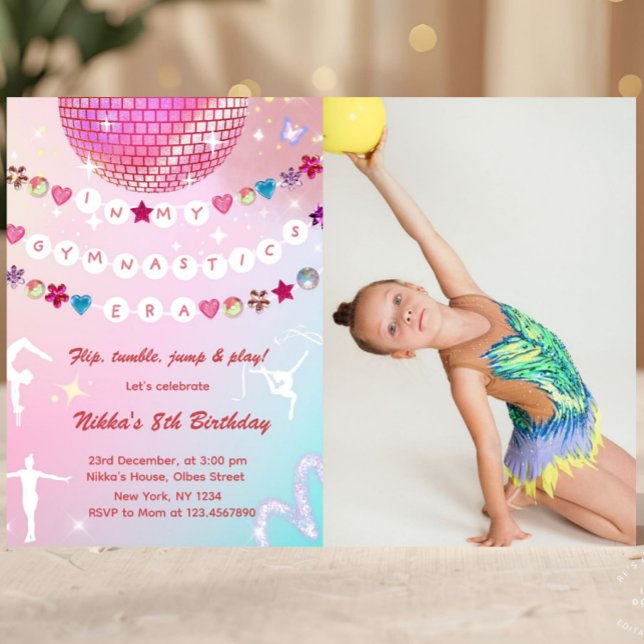 Gymnastics Birthday Pink Gym Party Photo  Inbjudningar (gymnastics, gym, girl birthday, acrobatics, girly, 1st first bday invite, gymnastics party, gymnasti)