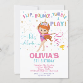Gymnastics Birthday Unicorn Girl Gymnastics Party Inbjudningar
