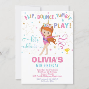 Gymnastics Birthday Unicorn Girl Gymnastics Party Inbjudningar